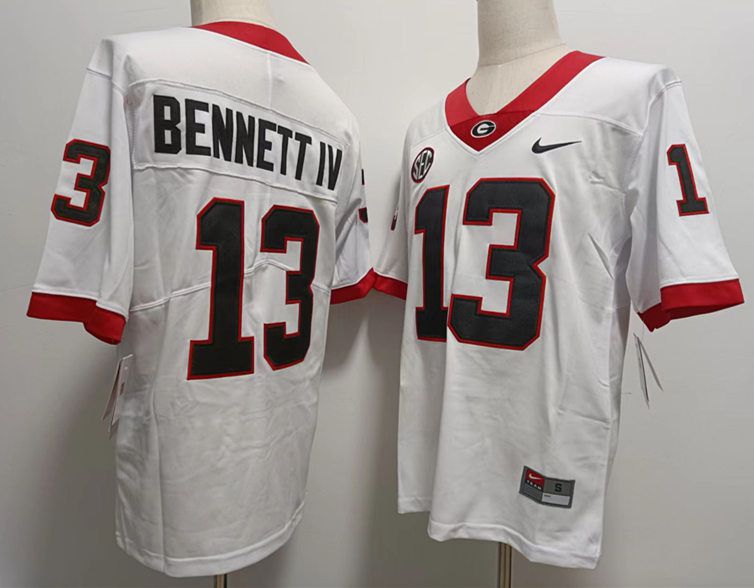 Men Georgia Bulldogs 13 Bennettiv White Nike 2025 NCAA Jersey style 1